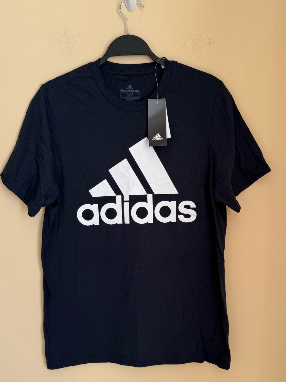 NWT Adidas Amplifier Navy Tee with Large White Logo Size Medium